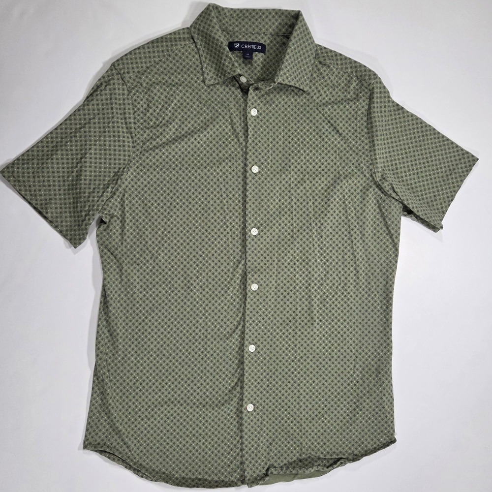 Cremieux Mens Medium Short Sleeve Button Down Shirt Green Supima Cotton Stretch